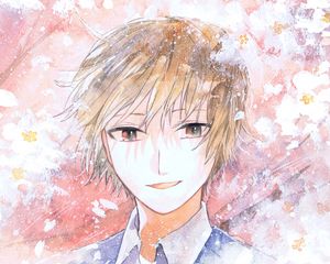 Preview wallpaper guy, smile, watercolor, anime