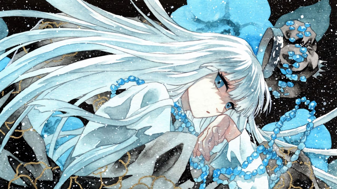 Wallpaper guy, snow, watercolor, anime, blue