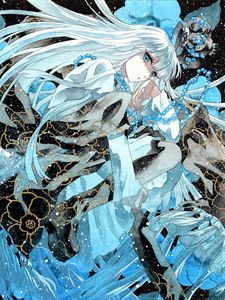 Preview wallpaper guy, snow, watercolor, anime, blue