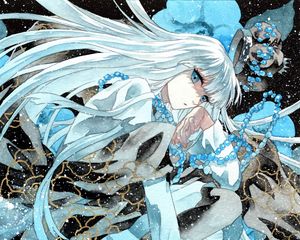 Preview wallpaper guy, snow, watercolor, anime, blue