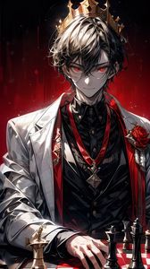 Preview wallpaper guy, suit, chess, rose, anime, art