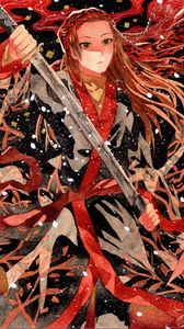 Preview wallpaper guy, sword, kimono, snow, watercolor, anime