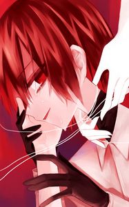 Preview wallpaper guy, tears, glance, hands, anime, red