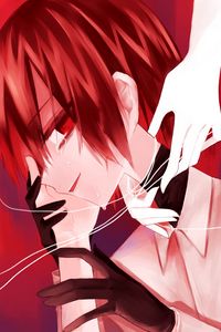 Preview wallpaper guy, tears, glance, hands, anime, red