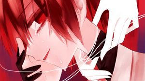 Preview wallpaper guy, tears, glance, hands, anime, red