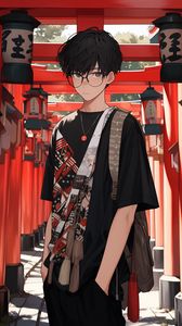 Preview wallpaper guy, torii gate, lights, anime
