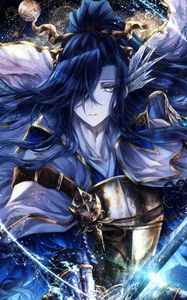 Preview wallpaper guy, warrior, anime, art, blue