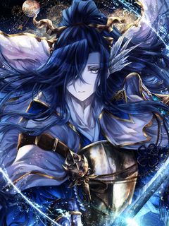 Download wallpaper 240x320 guy, warrior, anime, art, blue old mobile, cell  phone, smartphone hd background