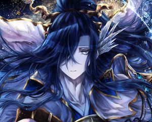 Preview wallpaper guy, warrior, anime, art, blue