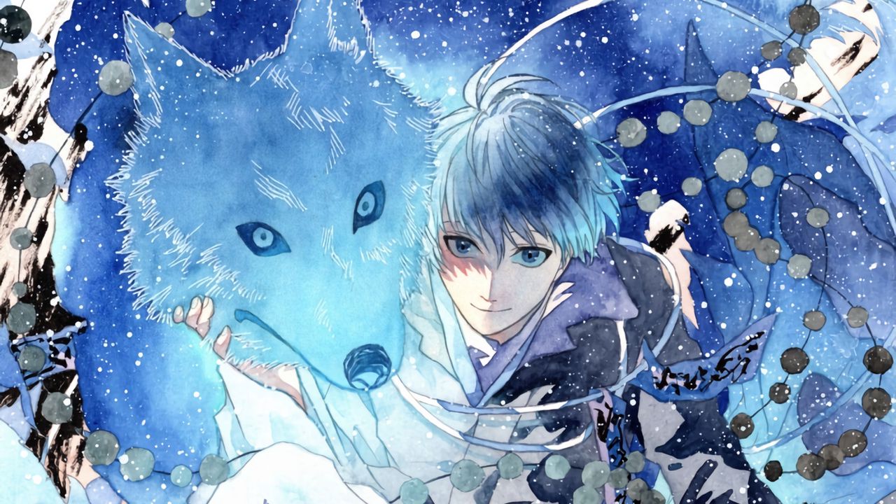 Wallpaper guy, wolf, anime, blue