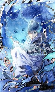 Preview wallpaper guy, wolf, anime, blue