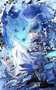 Preview wallpaper guy, wolf, anime, blue
