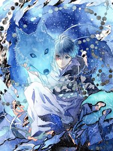 Preview wallpaper guy, wolf, anime, blue