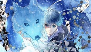 Preview wallpaper guy, wolf, anime, blue