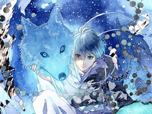 Preview wallpaper guy, wolf, anime, blue