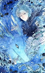 Preview wallpaper guy, wolf, watercolor, anime, blue