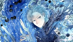 Preview wallpaper guy, wolf, watercolor, anime, blue