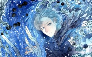 Preview wallpaper guy, wolf, watercolor, anime, blue