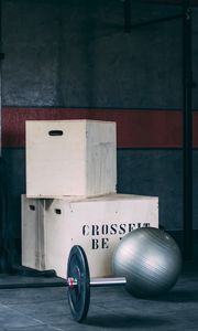 Preview wallpaper gym, dumbbell, boxes, ball, sport