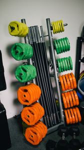 Preview wallpaper gym, dumbbells, barbells, bodybuilding, sports