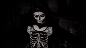 Preview wallpaper halloween, costume, skeleton, bw