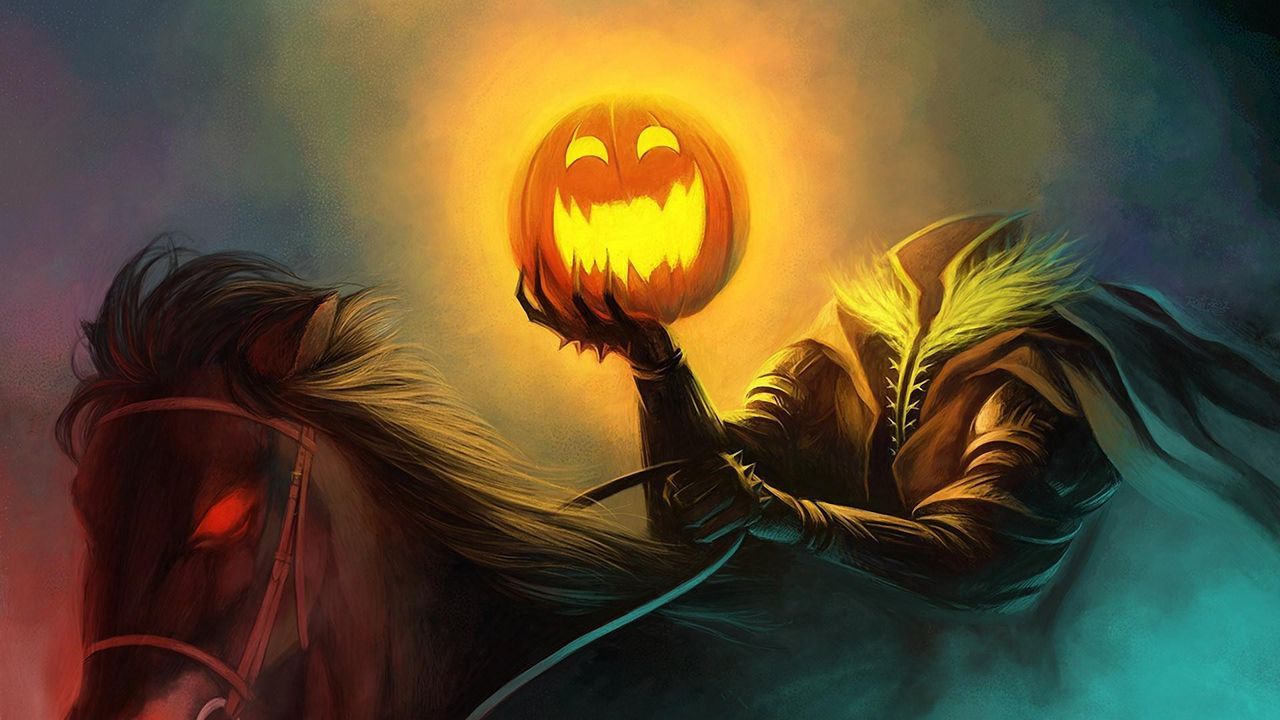 Wallpaper halloween, holiday, headless horseman, pumpkin, horse