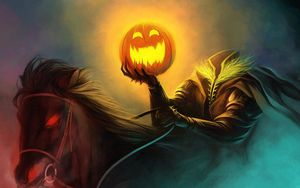Preview wallpaper halloween, holiday, headless horseman, pumpkin, horse
