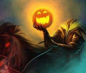 Preview wallpaper halloween, holiday, headless horseman, pumpkin, horse