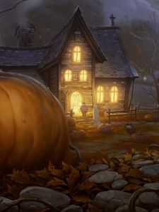 Preview wallpaper halloween, holiday, night, home, light, pumpkin, lantern jack