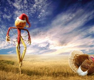Preview wallpaper halloween, holiday, scarecrow, sky, turkey