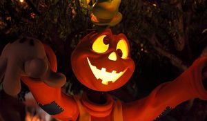 Preview wallpaper halloween, holiday, tree, light, eyes, cartoon, character