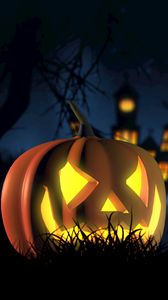 Preview wallpaper halloween, pumpkin, spooky, face, autumn