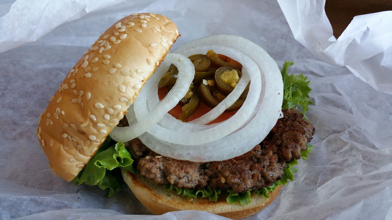 Wallpaper hamburger, burger, bun, onion, meat