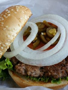 Preview wallpaper hamburger, burger, bun, onion, meat