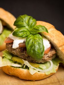 Preview wallpaper hamburger, meat, vegetables, bun, fast food
