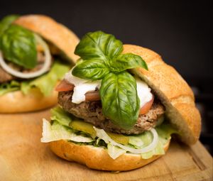 Preview wallpaper hamburger, meat, vegetables, bun, fast food