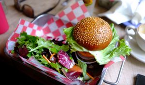 Preview wallpaper hamburger, vegetables, fast foods