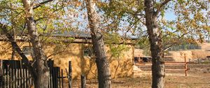 Preview wallpaper hamlet, village, fall, fence, barn, house, lobanov, kazakhstan, chelkar