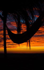 Preview wallpaper hammock, palm tree, sunset, clouds