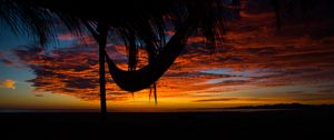 Preview wallpaper hammock, palm tree, sunset, clouds