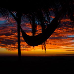 Preview wallpaper hammock, palm tree, sunset, clouds