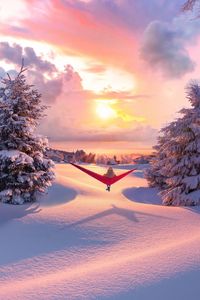 Preview wallpaper hammock, winter, solitude, relaxation, landscape