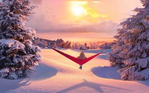 Preview wallpaper hammock, winter, solitude, relaxation, landscape
