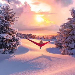 Preview wallpaper hammock, winter, solitude, relaxation, landscape