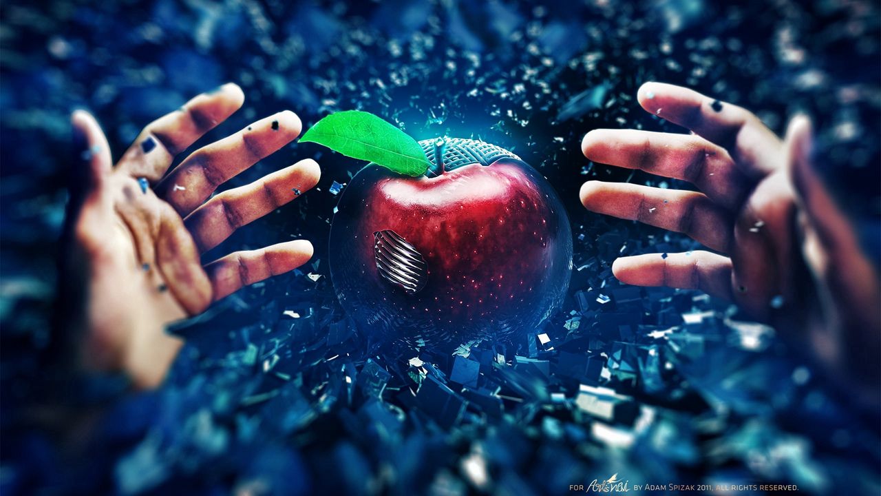 Wallpaper hand, apple, battle, background