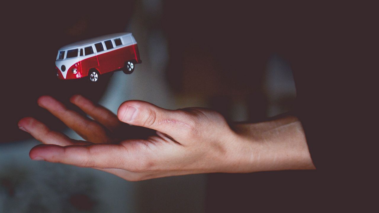 Wallpaper hand, bus, toss, volkswagen, model, toy