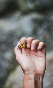 Preview wallpaper hand, butterfly, touch, fingers