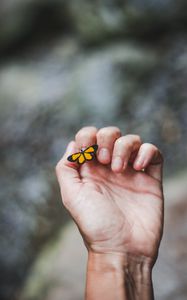 Preview wallpaper hand, butterfly, touch, fingers