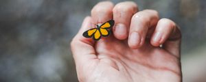 Preview wallpaper hand, butterfly, touch, fingers