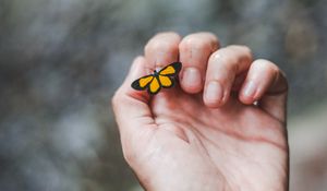 Preview wallpaper hand, butterfly, touch, fingers